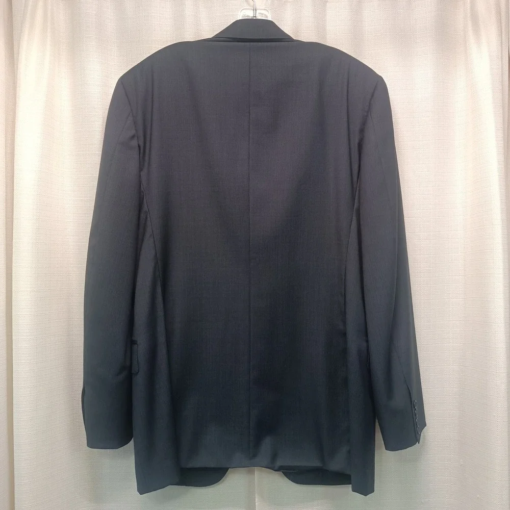 Canali Mens 44L 54L Sport Coat‎ Blazer Navy Micro Check 100% Wool Made in Italy